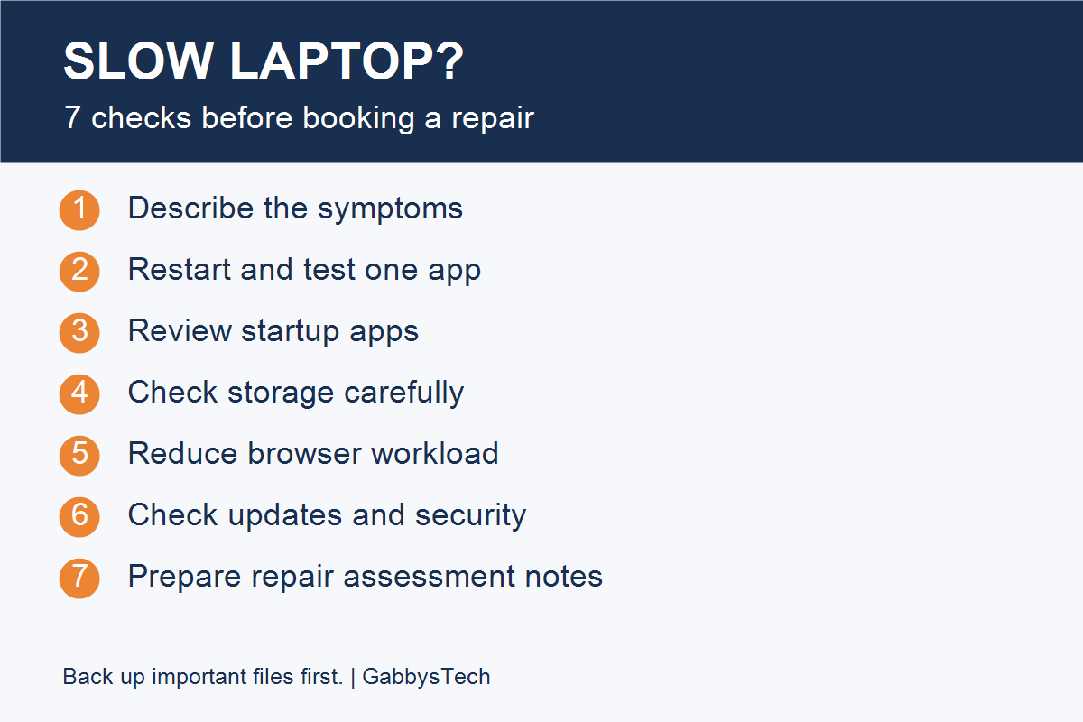 Slow laptop checklist: seven checks before booking a repair