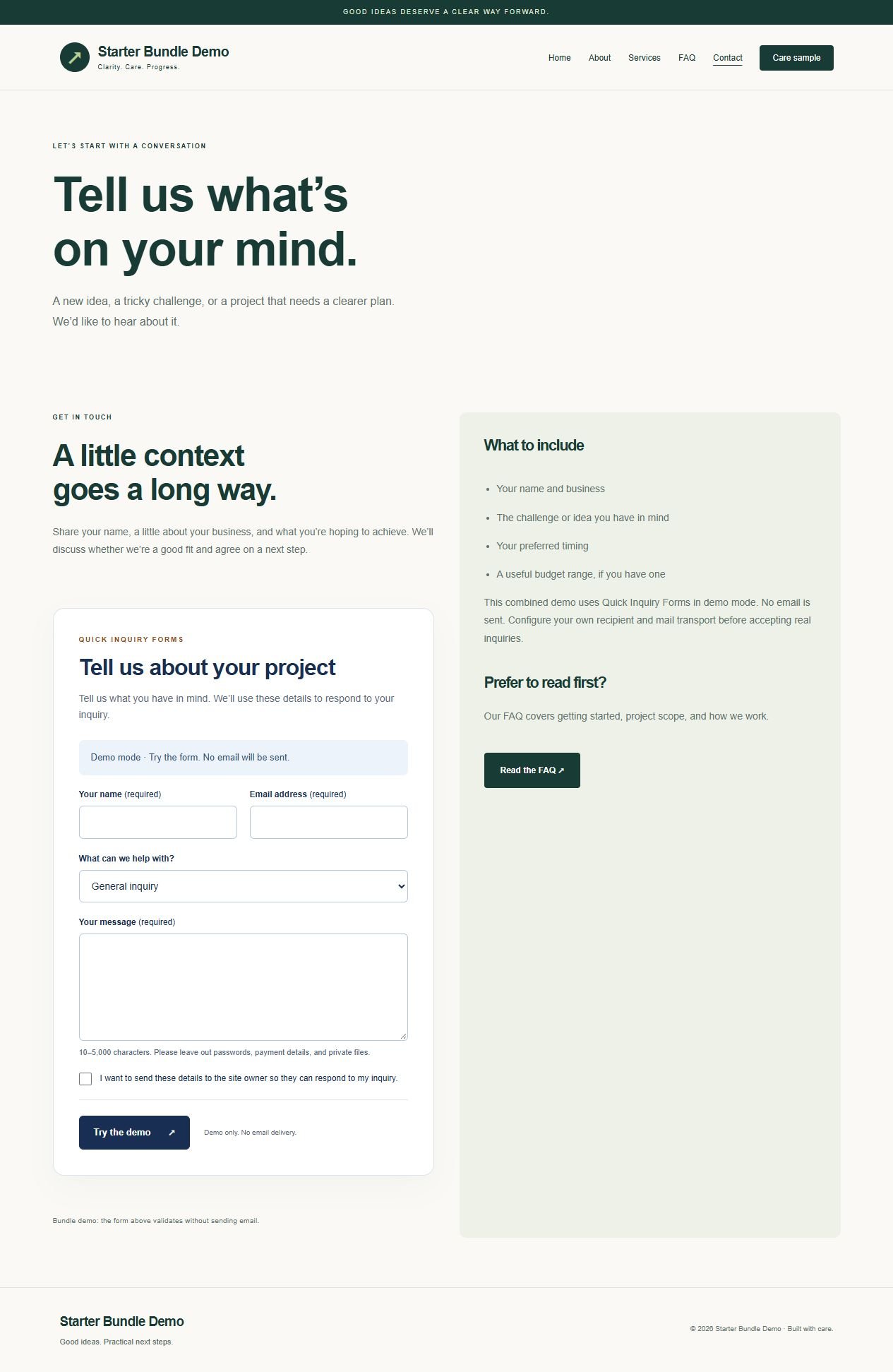 Website Starter Bundle preview with editable sample content